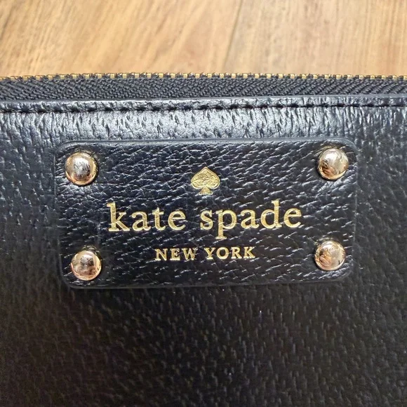 Kate Spade NY Black Leather Zip-Around Wallet with Gold Accent + Pink Interior - Picture 3 of 16